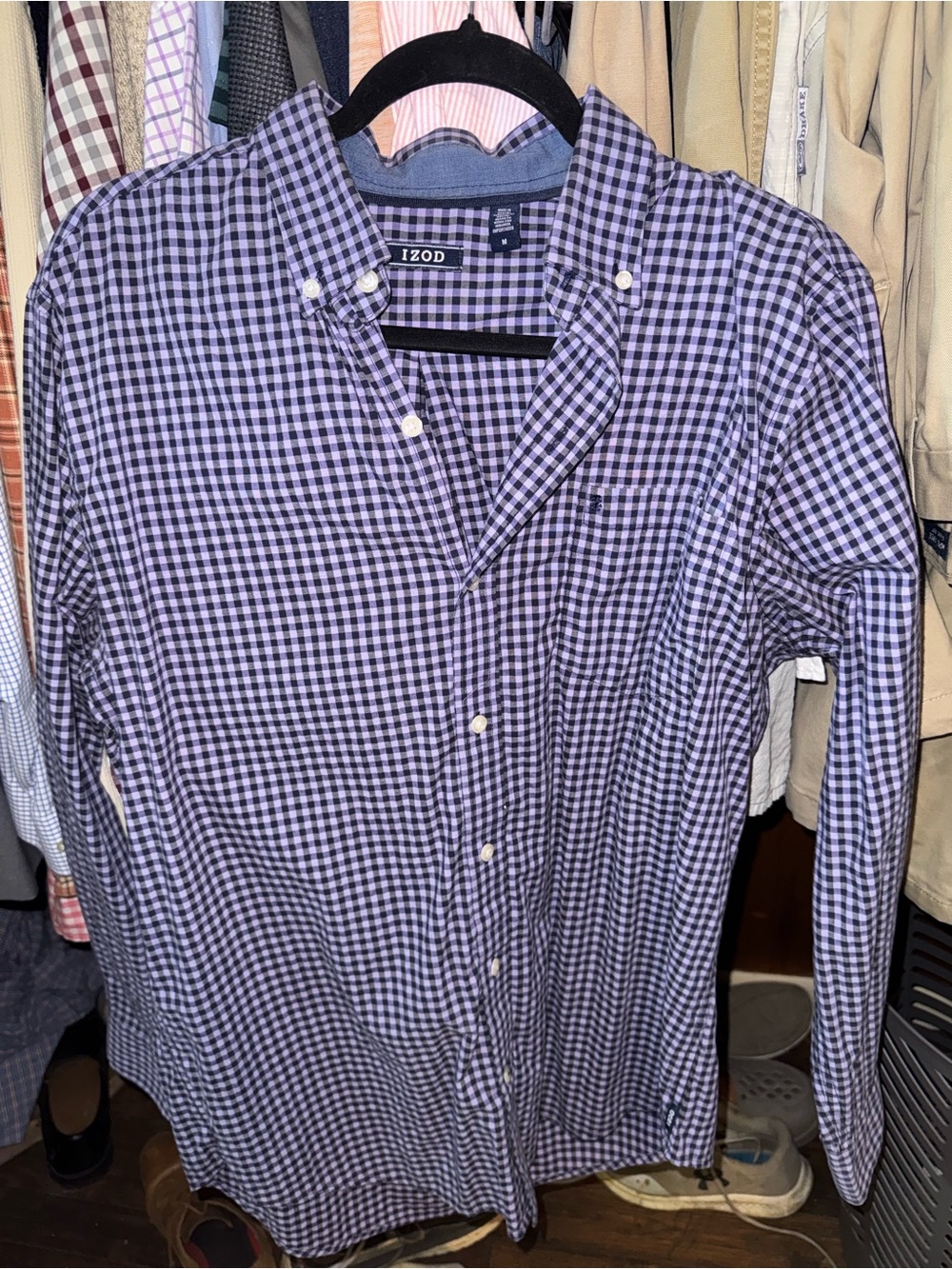Izod Men’s Purple Gingham Button-Down Shirt